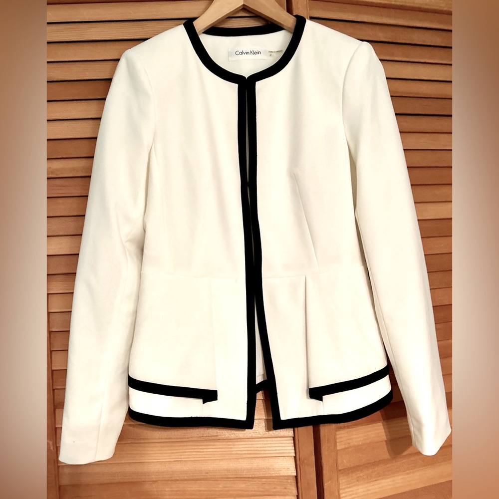 Calvin Klein white jacket blazer with black trim